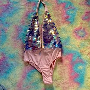 IHeartRaves Pink Sequin BodySuit